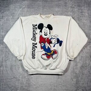 Mickey Mouse Sweatshirt Mens XL White Vintage 80s Disney Crewneck Canada Beach
